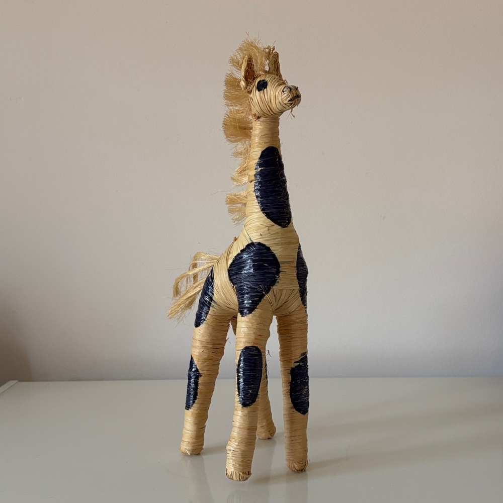 Vintage African Folk Art Giraffe Sculpture Made of Bast